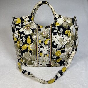 Vera Bradley Dogwood Emma Satchel Tote Crossbody Quilted Bag Floral Black Yellow